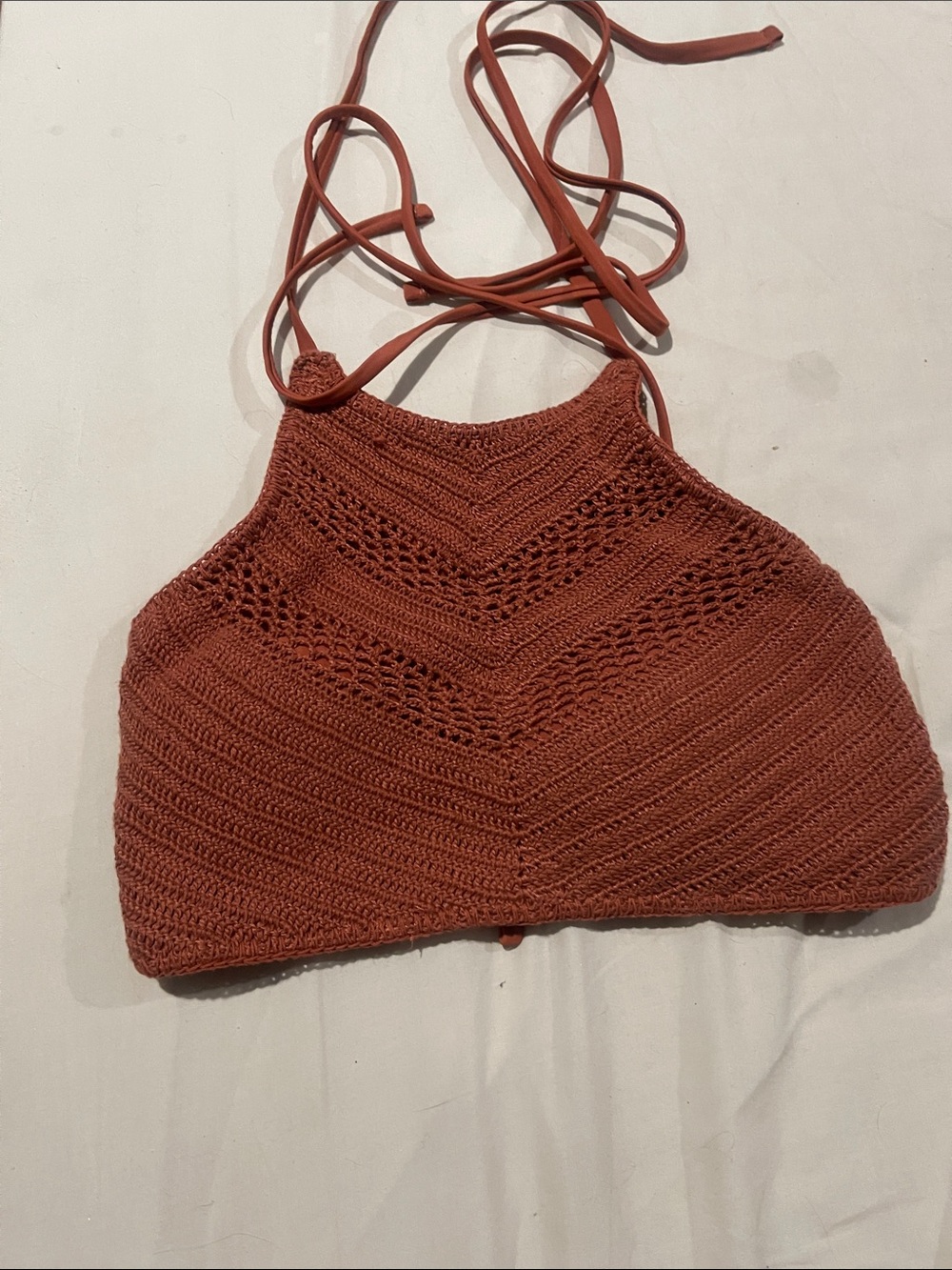 Xhilaration Rust Crochet Halter Crop Top